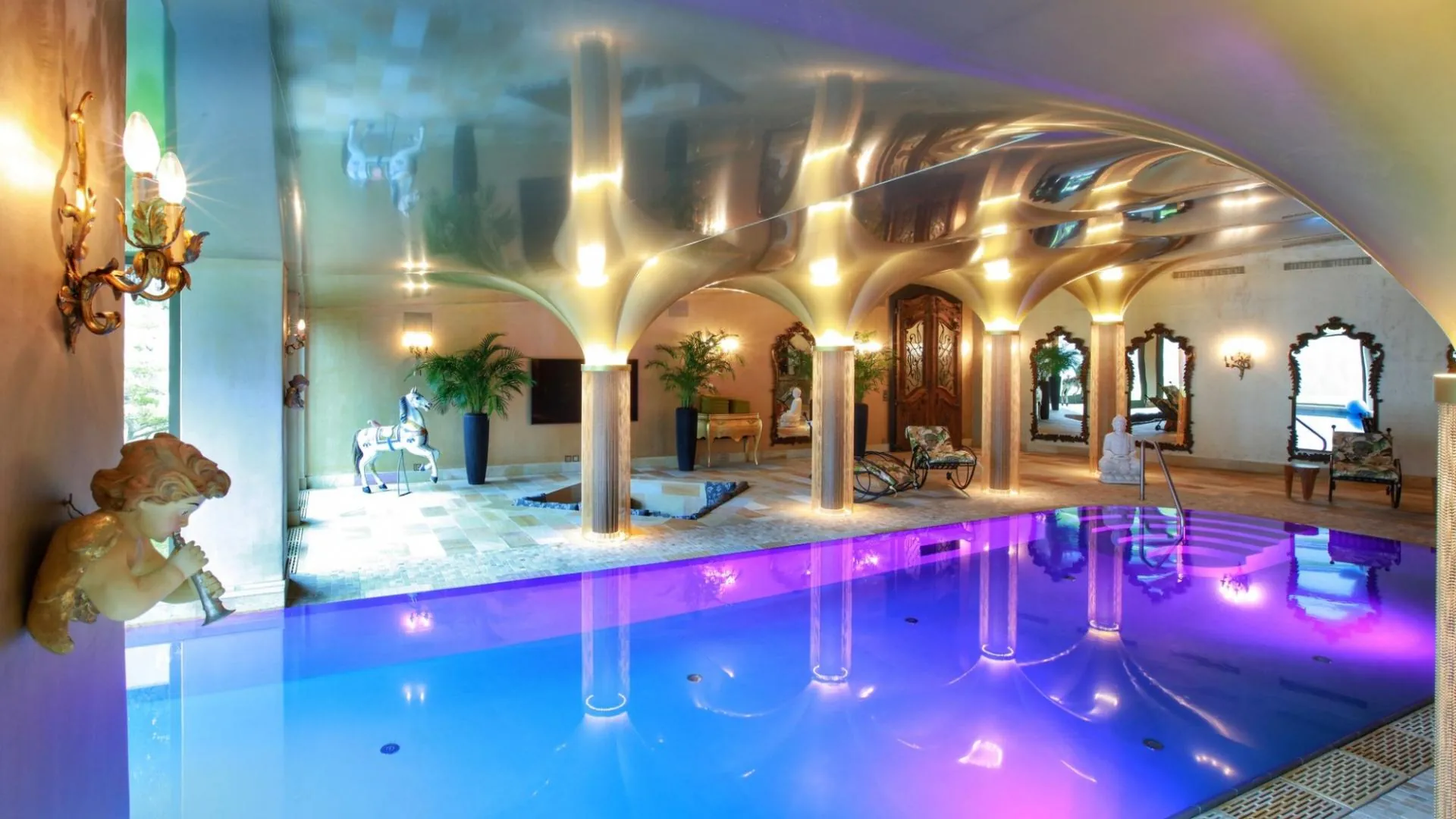 The vaulted indoor pool at Chalet Kalem, Klosters